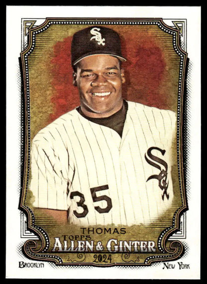 Frank Thomas Chicago White Sox baseball card wearing jersey number 35 in pinstripes