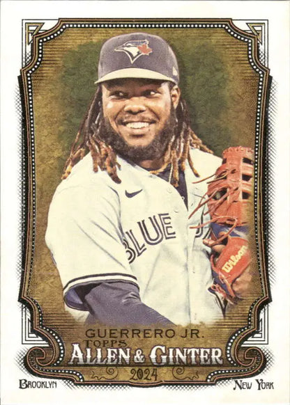 Vladimir Guerrero Jr. in a white Toronto Blue Jays jersey on a baseball card