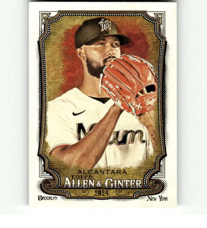 Miami Marlins pitcher Sandy Alcantara in white uniform on 2024 Allen & Ginter card