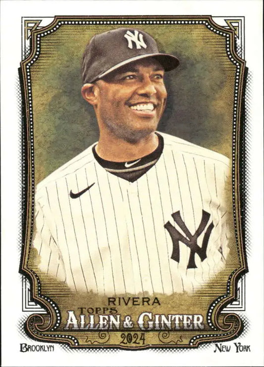 Mariano Rivera baseball card featuring the smiling New York Yankees legend in pinstripes