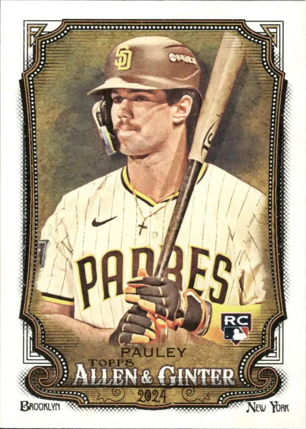 Baseball card of Graham Pauley in pinstripe uniform for San Diego Padres