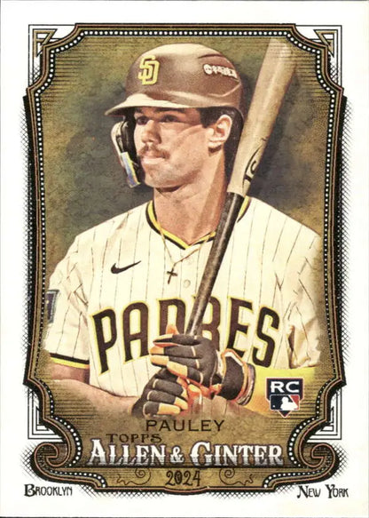 Baseball card of Graham Pauley in pinstripe uniform for San Diego Padres