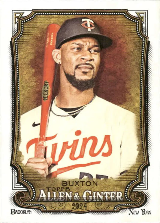 Byron Buxton holds a red bat on the 2024 Allen & Ginter Minnesota Twins Baseball Card