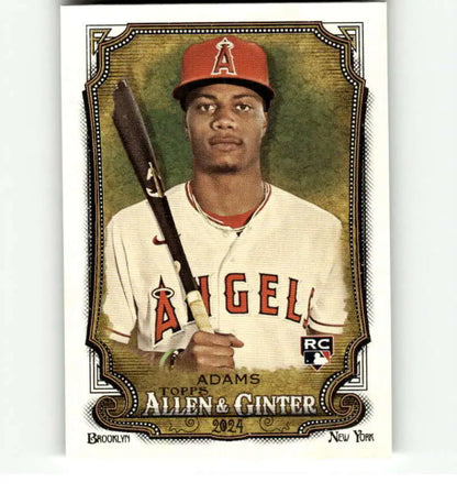 Jordyn Adams Los Angeles Angels rookie baseball card in white uniform with bat