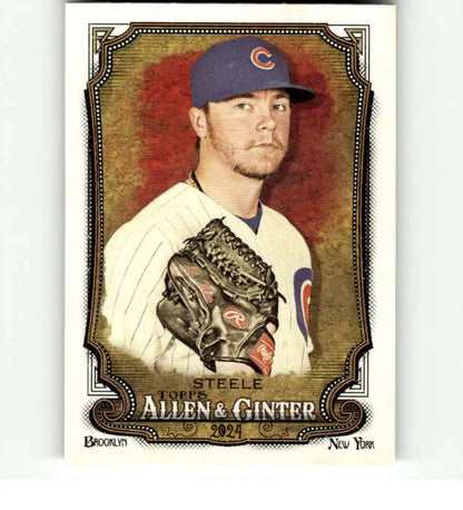 Justin Steele Chicago Cubs Baseball Card in white home uniform and blue cap