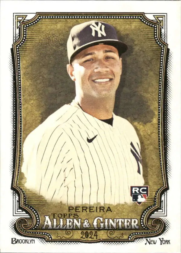 Everson Pereira in a New York Yankees uniform on a vintage baseball card design