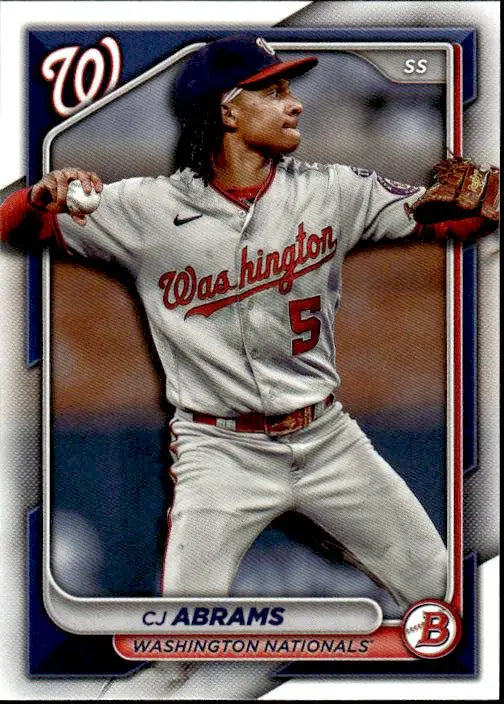 Baseball card of CJ Abrams in gray road uniform for 2024 Bowman #26 Washington Nationals