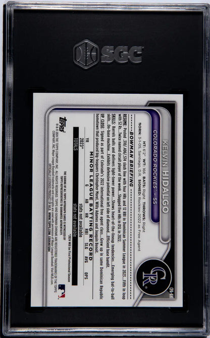 Graded Kelvin Hidalgo SGC 10 GEM MINT trading card in protective case for sale