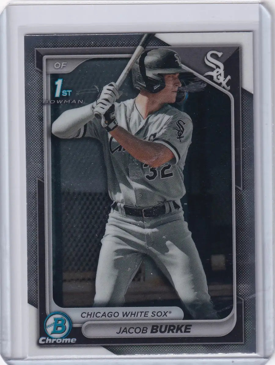 Baseball card of Jacob Burke in Chicago White Sox gray road uniform for Bowman Baseball