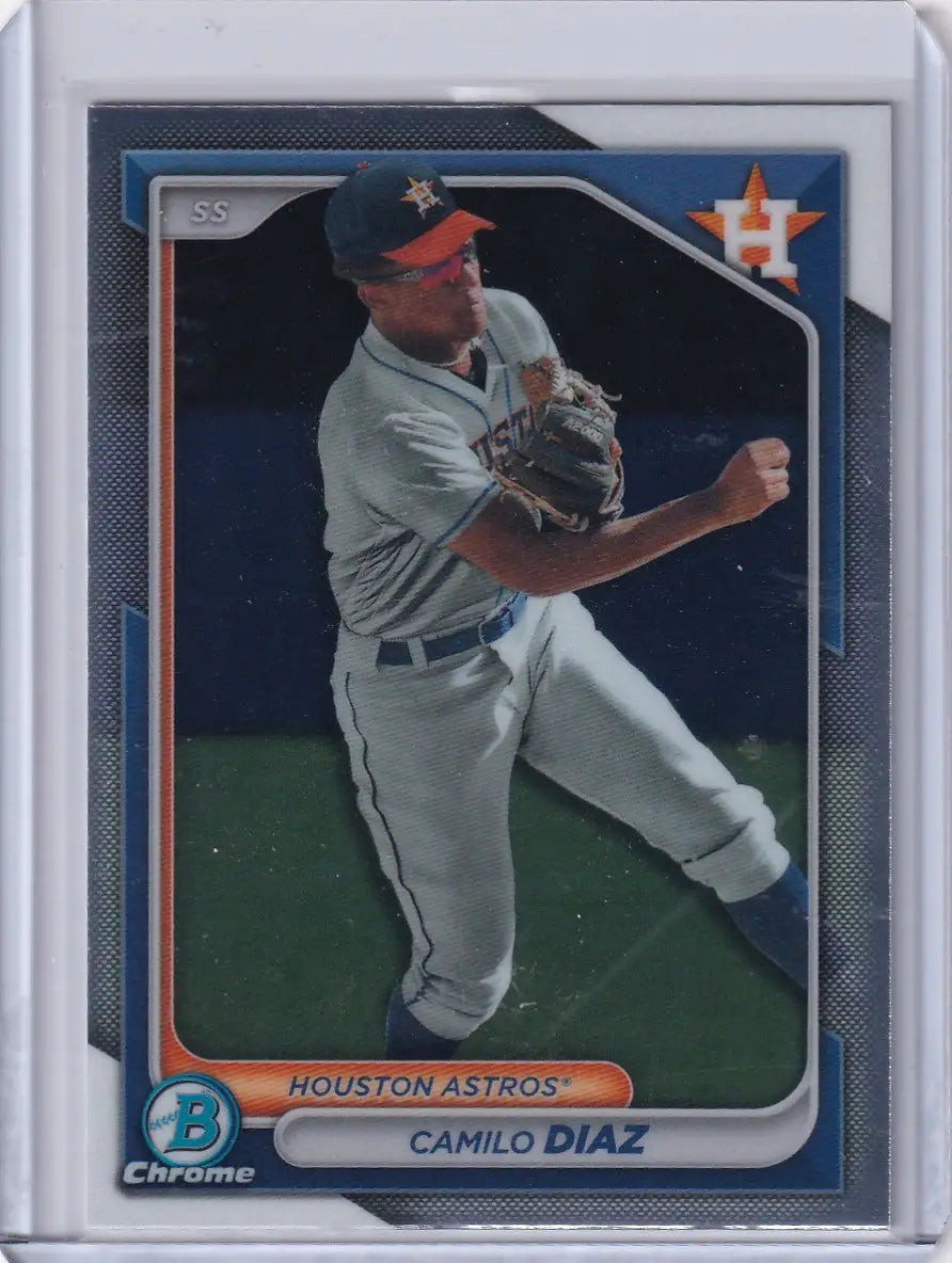 Baseball card of Camilo Diaz pitching for the Houston Astros in Bowman Baseball collection