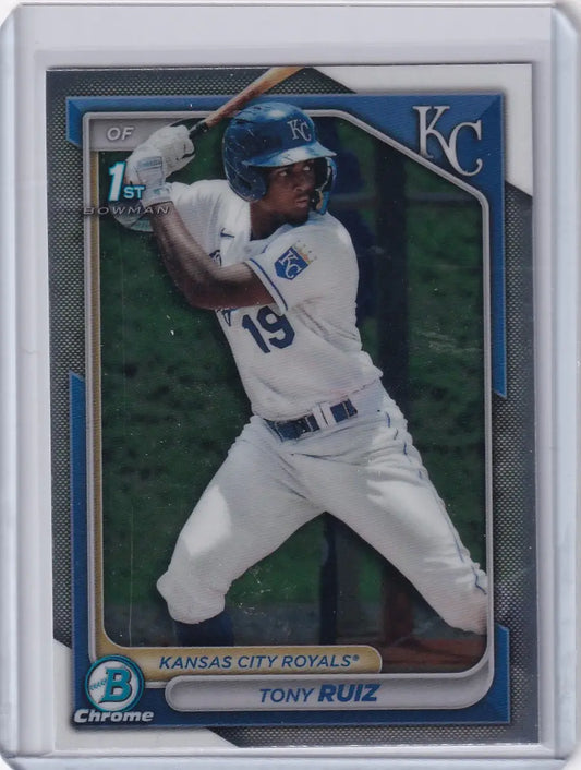 Baseball card of Tony Ruiz in white home uniform for Kansas City Royals Bowman Baseball