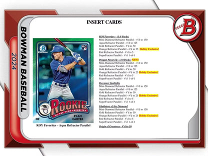 Baseball card checklist with Bowman logo featuring rookie card refractor parallels