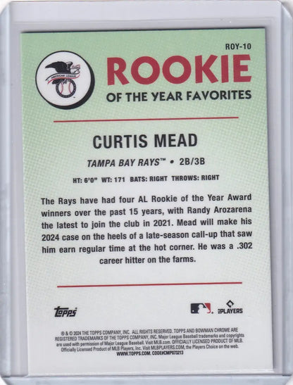 Baseball trading card of Curtis Mead, Rookie of the Year Favorites, Tampa Bay Rays