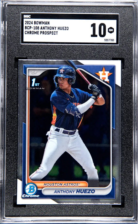 Graded Anthony Huezo SGC 10 GEM MINT baseball card in protective case for Houston Astros