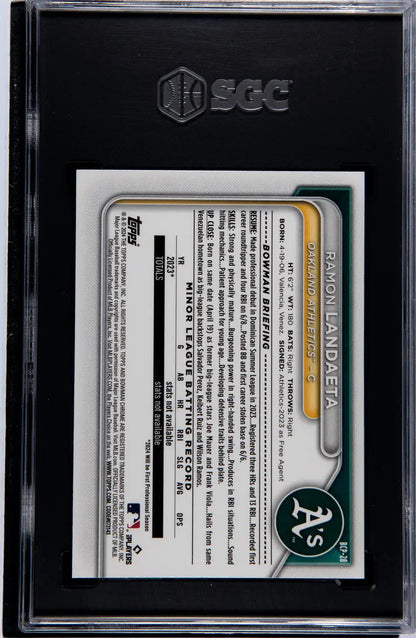 Graded 2024 Bowman BCP-28 Ramon Landaeta SGC card in protective case with SGC branding