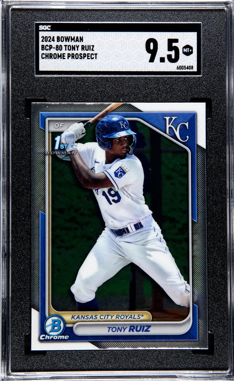 Graded Tony Ruiz SGC 9.5 baseball card in protective case for Kansas City Royals fans