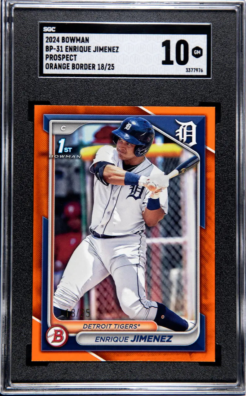 Graded baseball card of Enrique Jimenez in protective case for Detroit Tigers SGC 10 GEM MINT