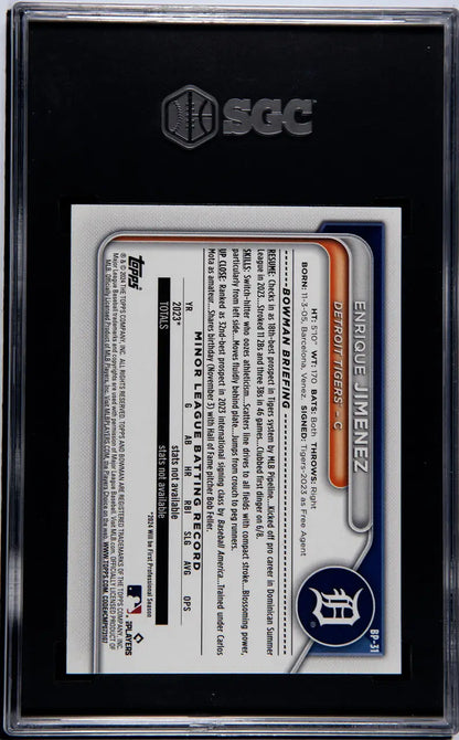 Graded 2024 Bowman BP-31 Orange Enrique Jimenez SGC 10 GEM MINT in protective case