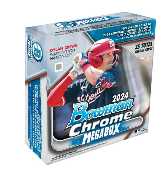 2024 Bowman Chrome Mega Box featuring a Washington Nationals player baseball card