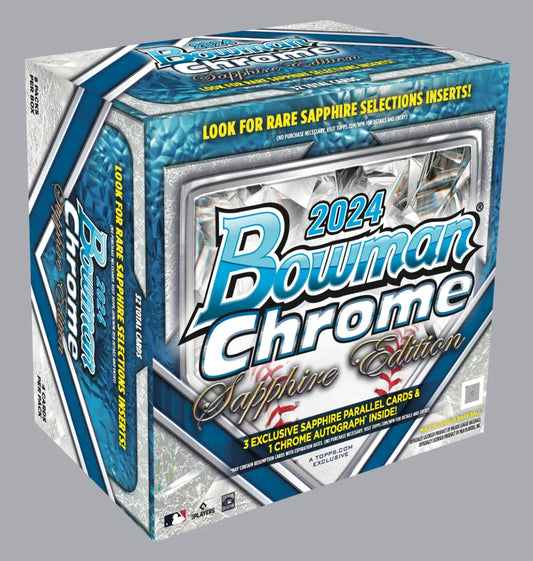 2024 Bowman Chrome Sapphire Edition baseball card box with blue and silver design