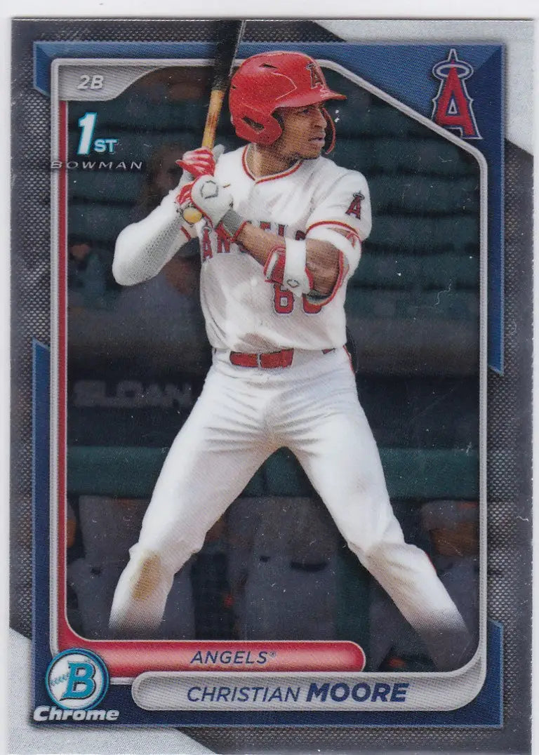 Christian Moore 1st Bowman in Angels uniform on 2024 Bowman Chrome Draft card