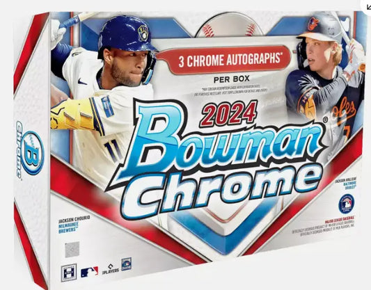 2024 Bowman Chrome HTA Baseball Hobby Box showcasing MLB players and trading cards