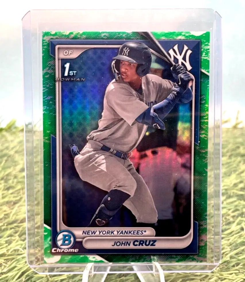 John Cruz baseball card featuring 2024 Bowman Chrome Green Lunar Refractor Yankees Prospect