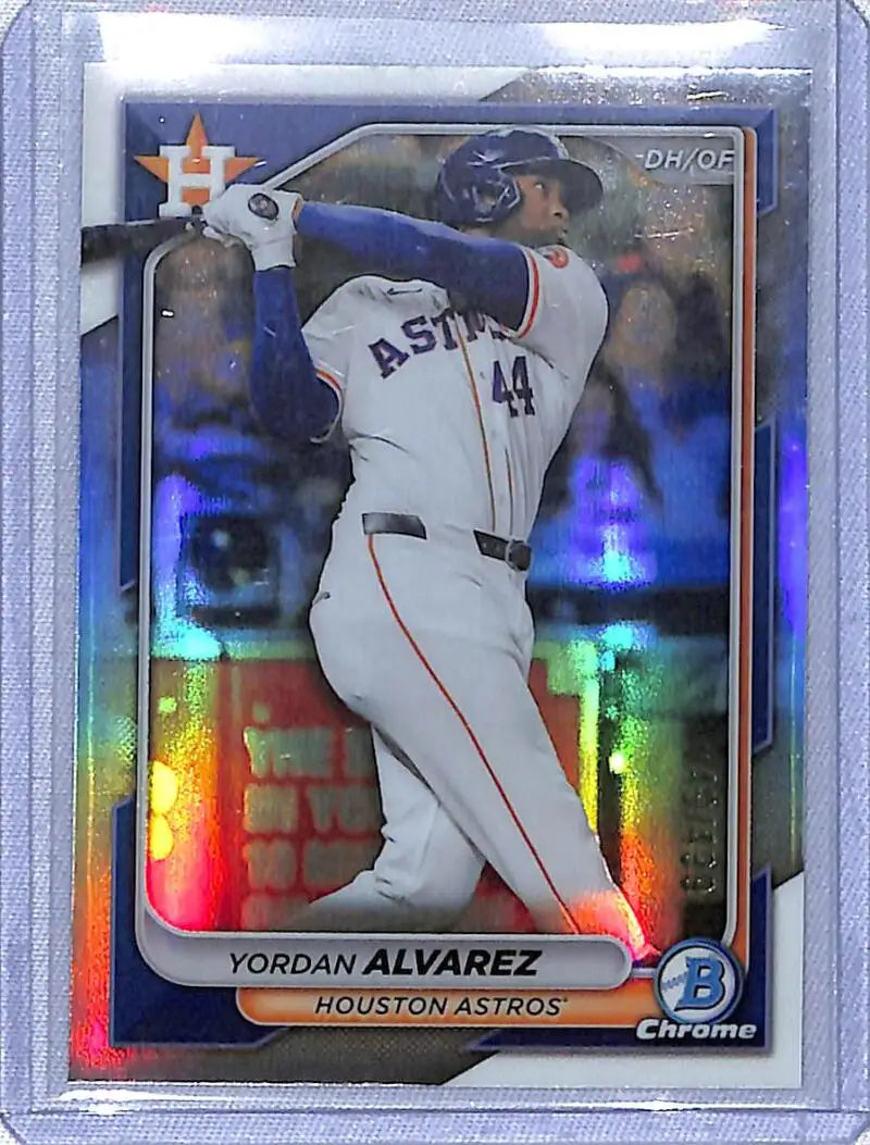 Holographic baseball card of Yordan Alvarez, Houston Astros, 2024 Bowman Chrome Refractor