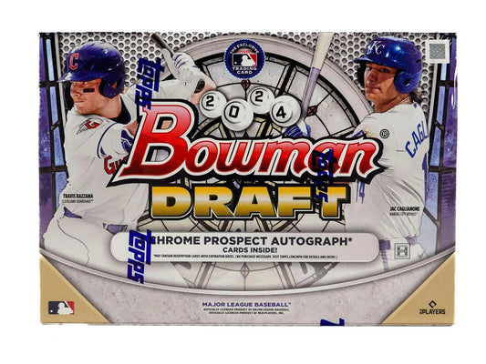 2014 Bowman Draft Baseball card box showcasing blue-uniformed players and refractor parallels