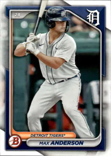 Baseball card of Max Anderson in a white uniform for 2024 Bowman Prospects