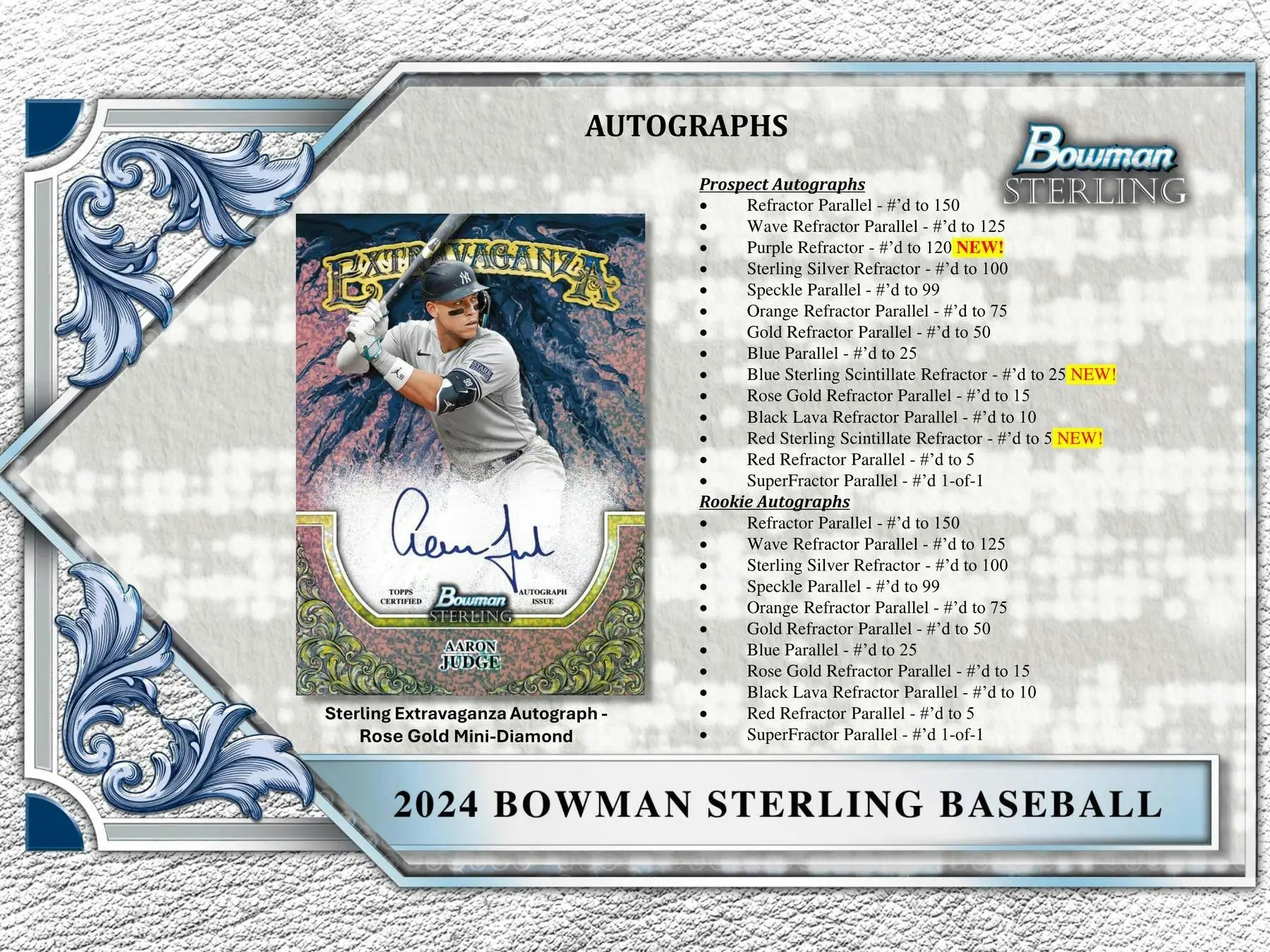 2024 Bowman Sterling Baseball Hobby Box product information card with Sterling Scintillate Refractor