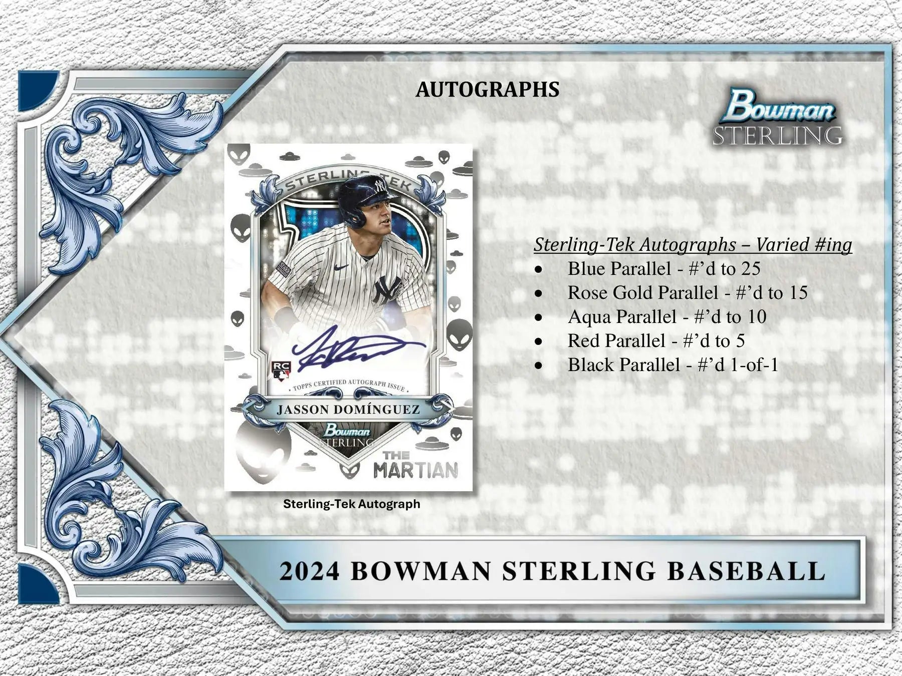 Baseball card of New York Yankees player with autograph from 2024 Bowman Sterling Hobby Box