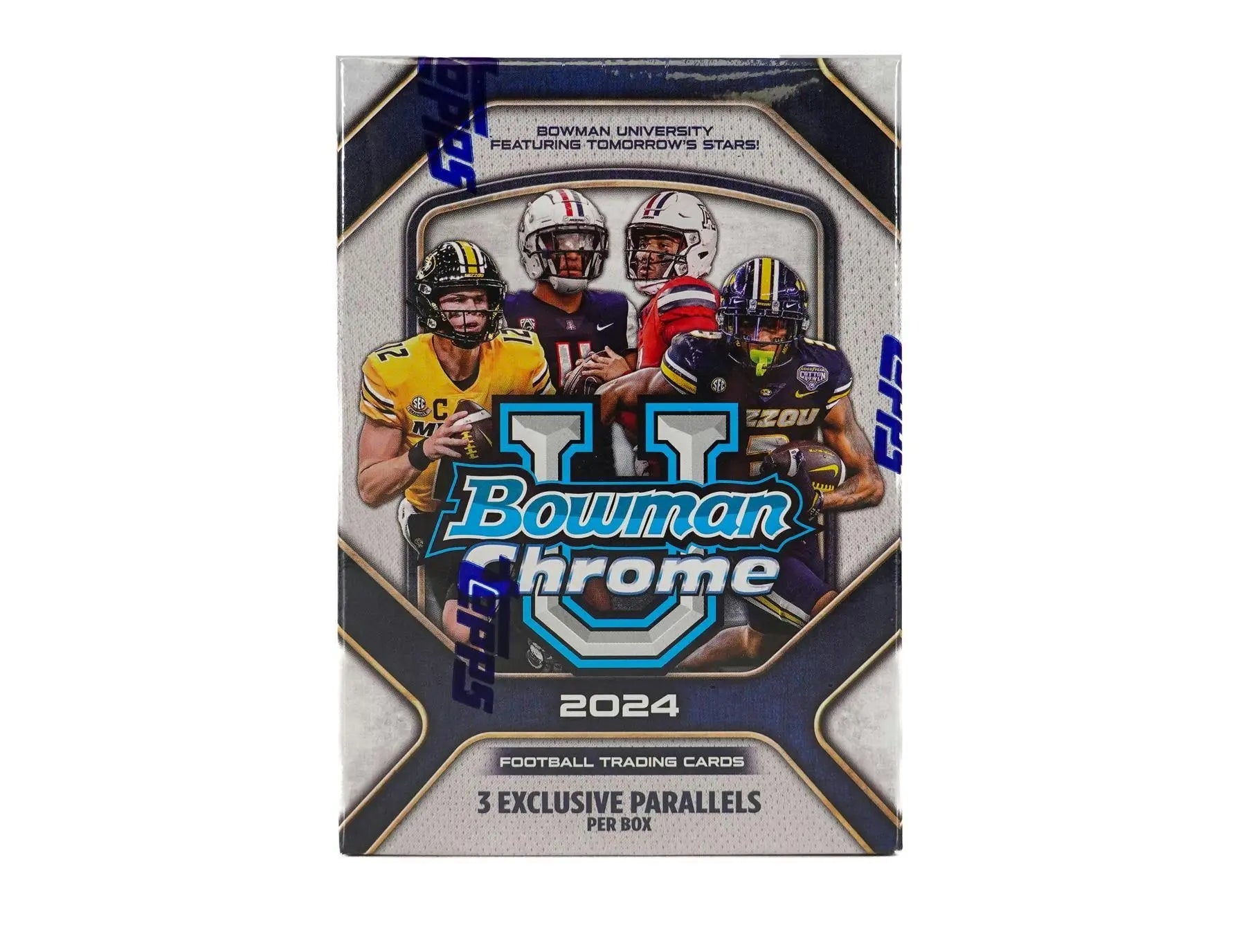 2024 Bowman University Chrome Football Blaster Box with orange refractor design