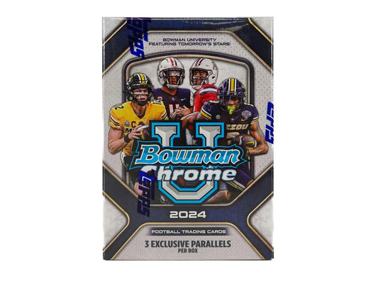 2024 Bowman University Chrome Football Blaster Box with orange refractor design