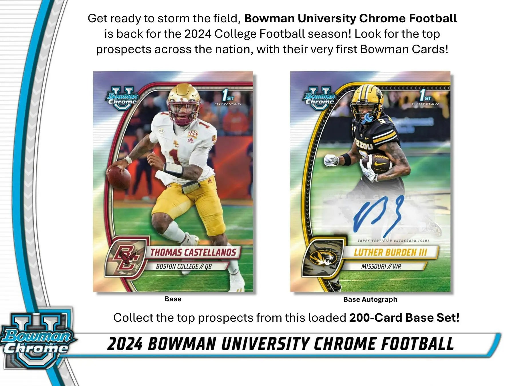 2024 Bowman University Chrome Football Hobby Box featuring player cards with orange refractor