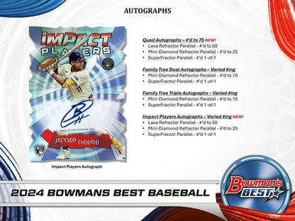 2024 Bowman’s Best Baseball Hobby Box featuring autograph options and refractor parallels