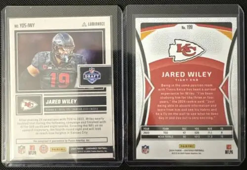 Two football cards featuring Certified RC Jared Wiley and Luminance Year 1 Auto