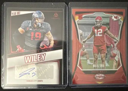 Two football trading cards featuring Certified RC Jared Wiley and Luminance Year 1 Auto