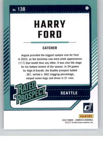 2024 Donruss Harry Ford NM-MT RC Rookie Mariners Rated Prospect with original gloss detail