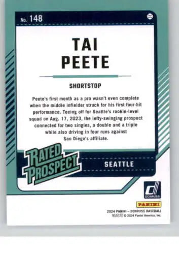 Tai Peete Baseball Card 2024 Donruss Rated Prospect Original Gloss NM-MT RC Mariners