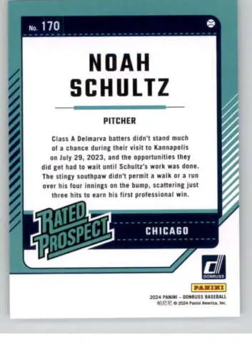 Baseball card of Noah Schultz, Rookie White Sox, Rated Prospect with original gloss