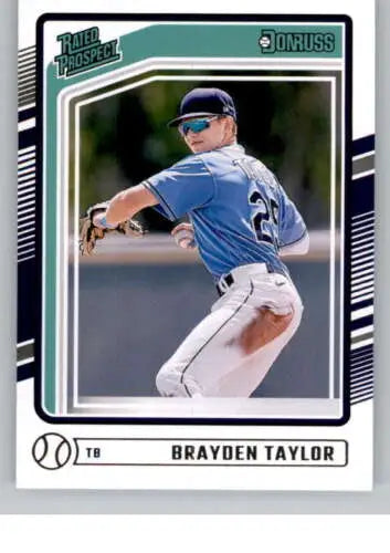 Baseball trading card of Brayden Taylor in light blue uniform as a Rated Prospect