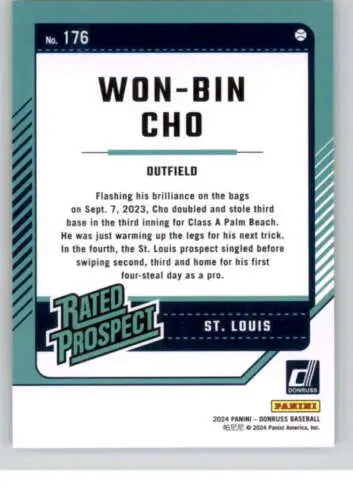 Baseball card featuring Won-Bin Cho, a rated prospect for the St. Louis Cardinals