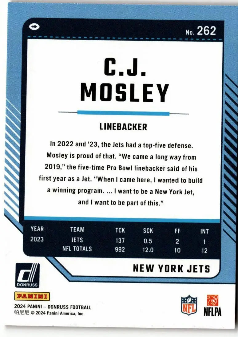 C.J. Mosley 2024 Donruss Press Proof Red football card for New York Jets коллекции