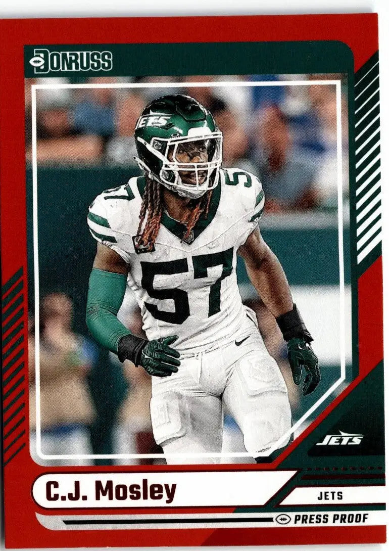 C.J. Mosley football card from 2024 Donruss Press Proof Red New York Jets collection