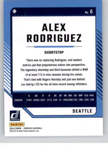 2024 Donruss Alex Rodriguez baseball card with original gloss, NM-MT Mariners collectible