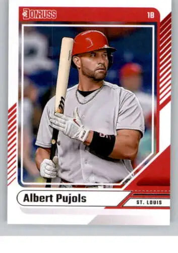 Baseball card featuring Albert Pujols in gray Cardinals uniform with original gloss