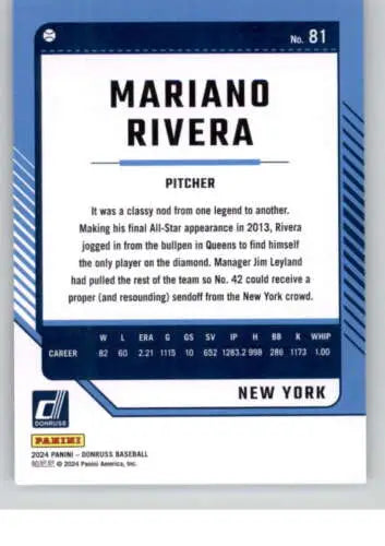 Mariano Rivera baseball card from 2024 Donruss #81 with original gloss finish