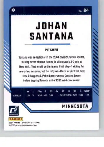 Johan Santana baseball card from 2024 Donruss #84 with original gloss features