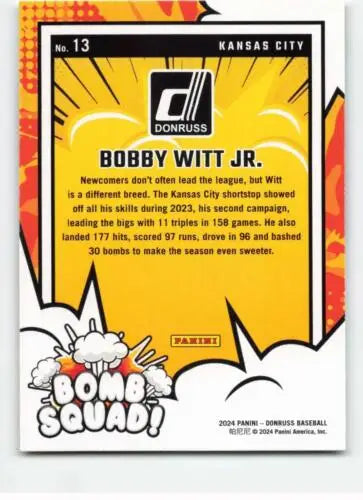 Bobby Witt Jr. Donruss Bomb Squad trading card with cartoon bunny graphics and original gloss